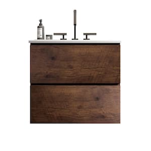 24 in. W x 18 in. D x 21 in. H Single Sink Floating Bath Vanity in Walnut with White Ceramic Top