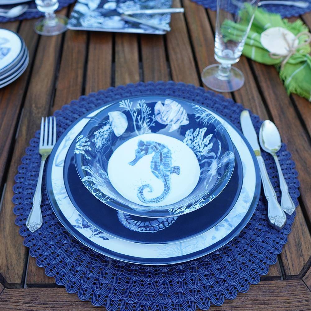 Sea Life Blue Melamine 9" Salad/Dessert Plates Set of 6