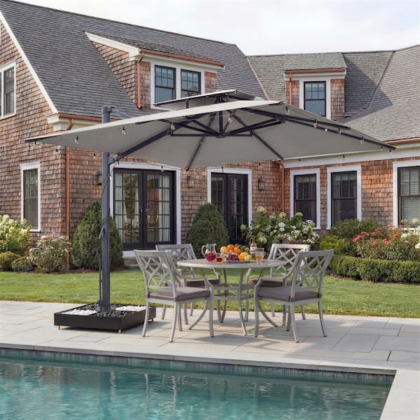 best cantilever outdoor patio umbrella Mondawe 10 ft. x 10 ft. Double Top Cantilever Patio Umbrella in Gray with  Corner Hooks and Steel Rolling Base MO-ODBS10106GY