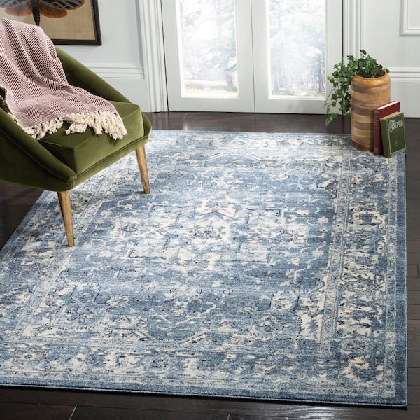 Charleston Navy/Cream Doormat 2 ft. x 4 ft. Distressed Border Area Rug