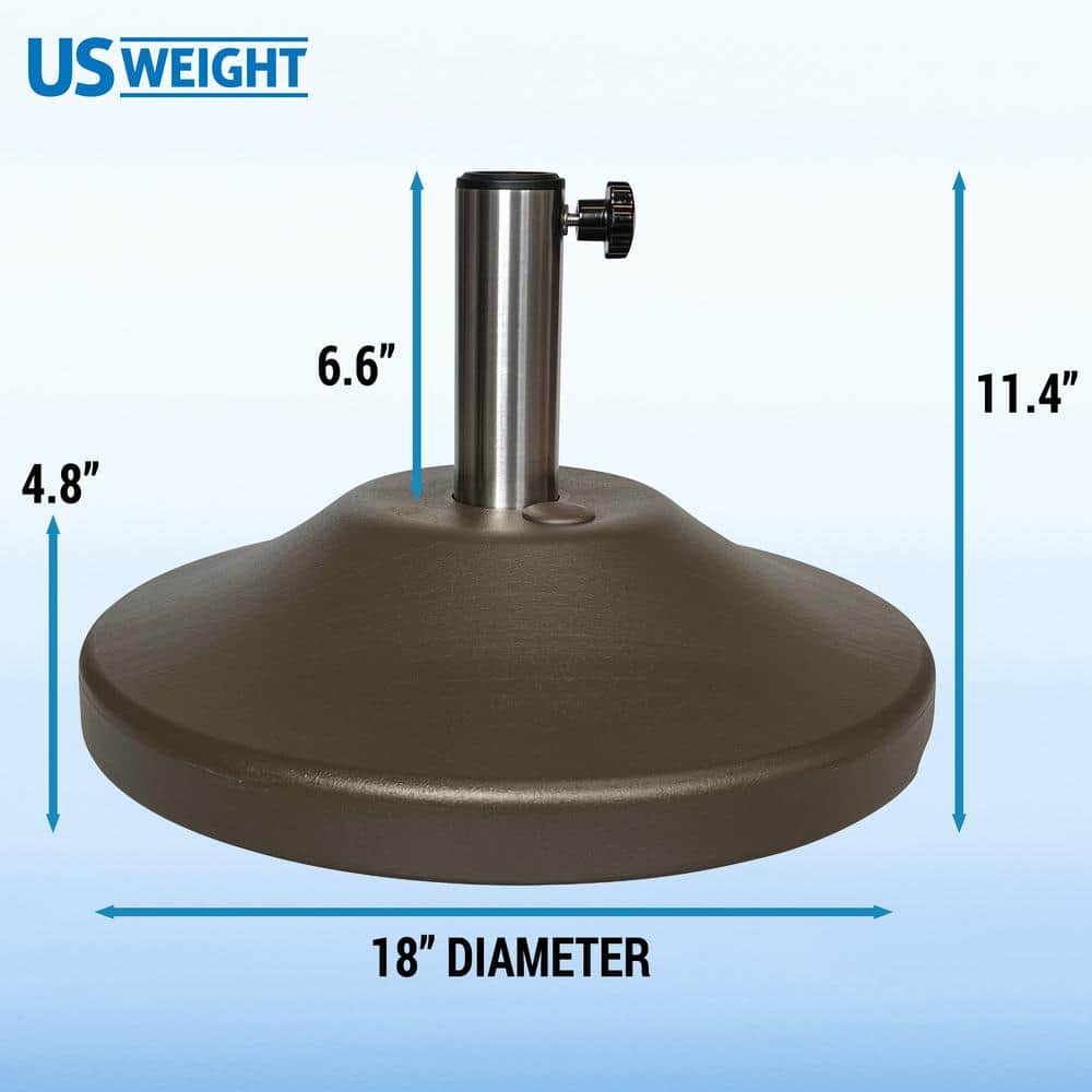 Bronze Concrete Wheeled Patio Umbrella Base with Stainless Steel Stem