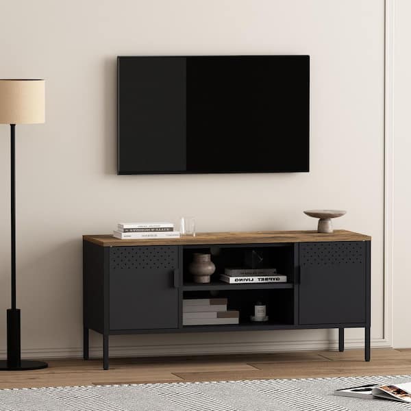 Landen Modern Black TV Stand Fits TVs up to 40 in. with 6 Shelves and Cable Management