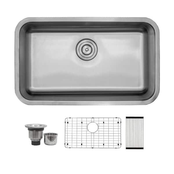 S STRICTLY KITCHEN + BATH 30 in. Undermount Single Bowl 16 Gauge Stainless Steel Kitchen Sink with Accessories