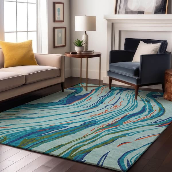 Mayfield Premium Machine Washable Abstract AMF1037 Blue 9 ft. x 12 ft. Area Rug