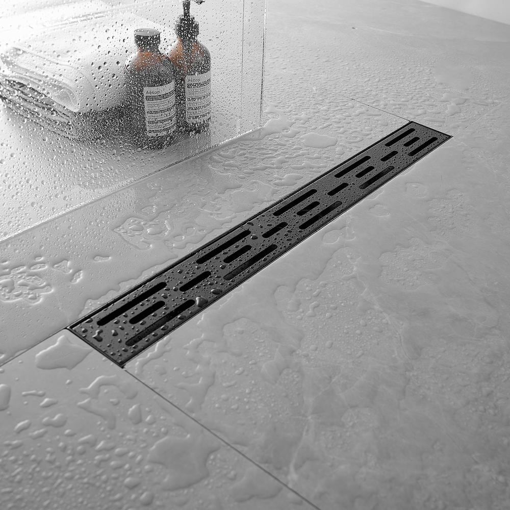 24 Inch Matte Black Stainless Steel Linear Shower Drain with Square Holes