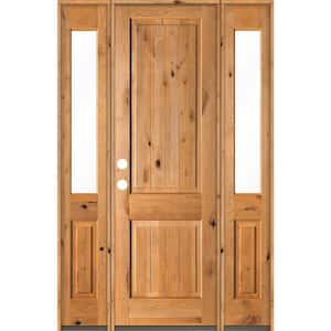 58 in. x 96 in. Rustic Knotty Alder Square Clear Stain Wood V-Groove Right Hand Single Prehung Front Door/Half Sidelites