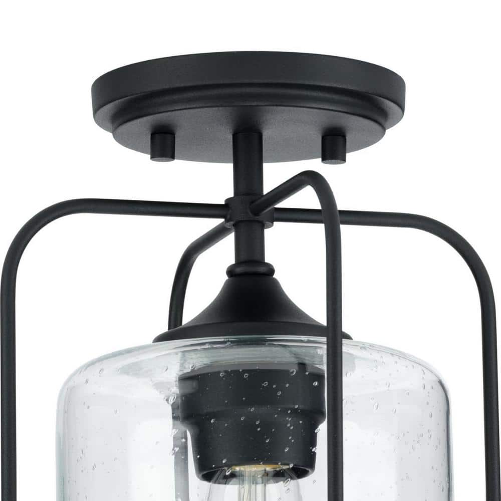 Textured Black Semi-Flush Mount Light with Clear Seeded Glass Shade