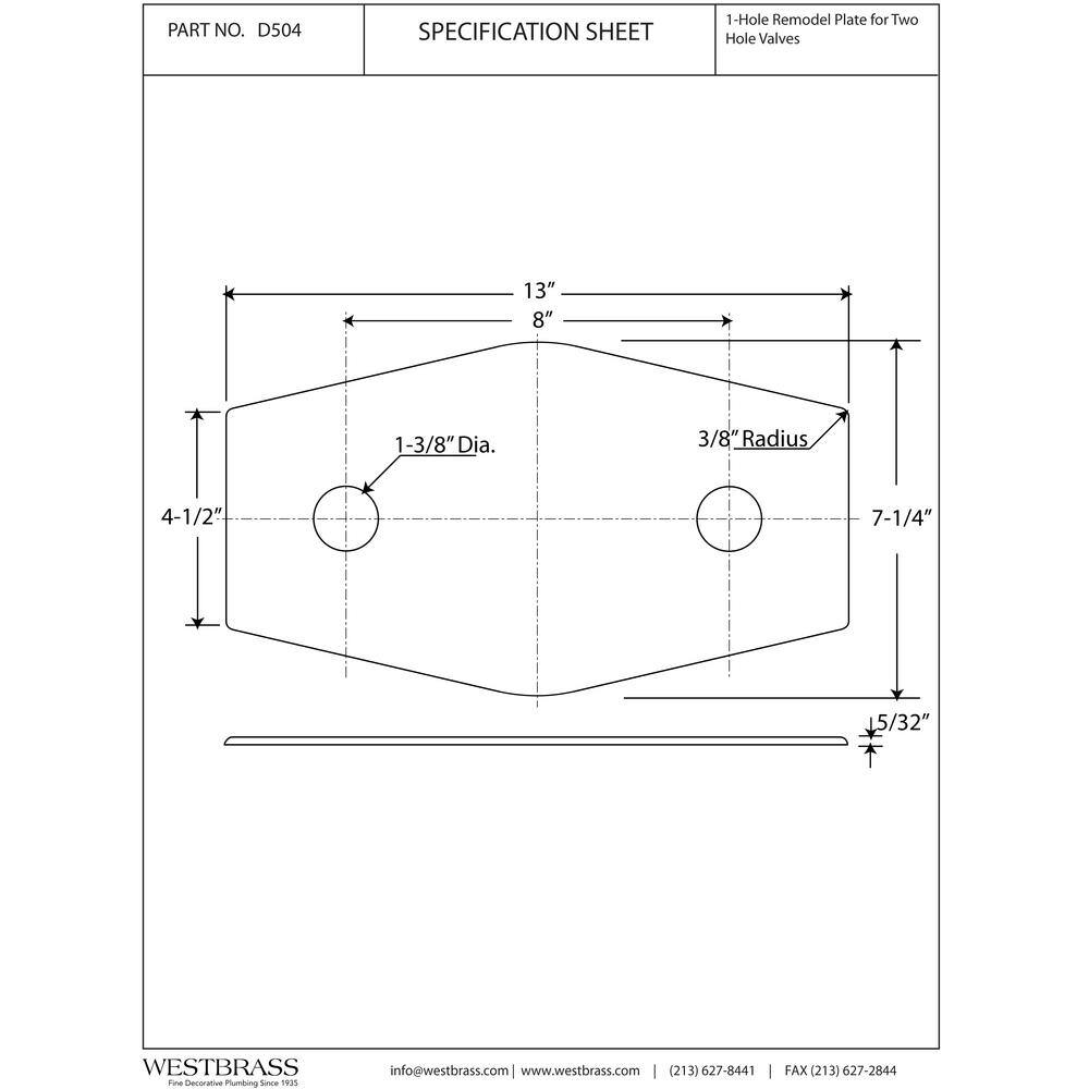 Polished Chrome Two-Hole Remodel Cover Plate for Tub and Shower