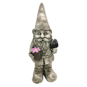 18.5 in. Gnome with Flower Pot Polyresin Garden Statue