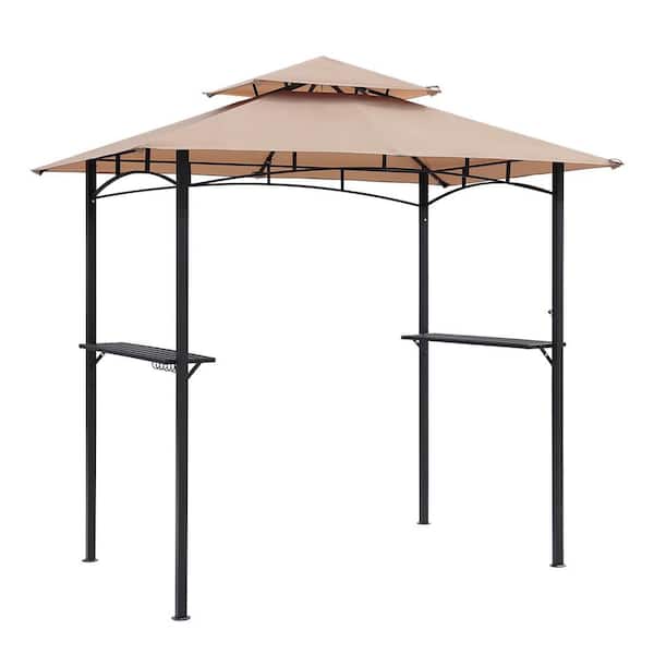 8 ft. x 5 ft. Outdoor Black Steel 2-Tier Vented Barbecue Grill Gazebo with Tan Canopy