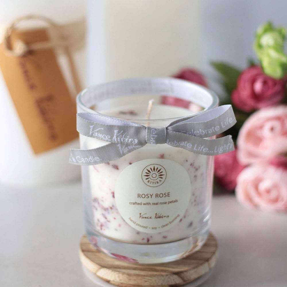 Rosy Rose Scented Soy Wax Jar Candle with Wood Lid