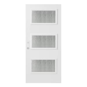32 in. x 80 in. Dorothy Grain 3 Lite Painted White Right-Hand Inswing Steel Prehung Front Door