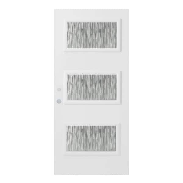 Stanley Doors 32 in. x 80 in. Dorothy Grain 3 Lite Painted White Right-Hand Inswing Steel Prehung Front Door