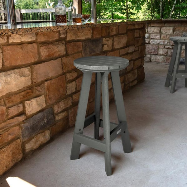 Highwood Birch Coastal Teak Round Recycled Plastic Bar Height Outdoor Bar Stool