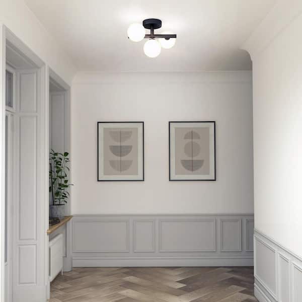 Artika Bloom 13 in. 3-Light Modern Black Integrated LED 3 CCT Flush Mount Ceiling Light Fixture for Kitchen or Bedroom