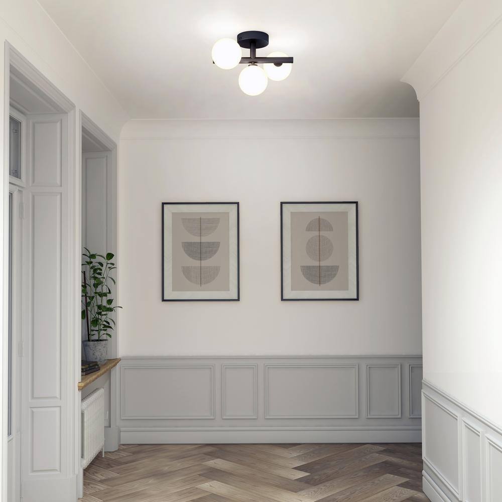 Bloom Modern Black LED Ceiling Light with Frosted Glass Globes