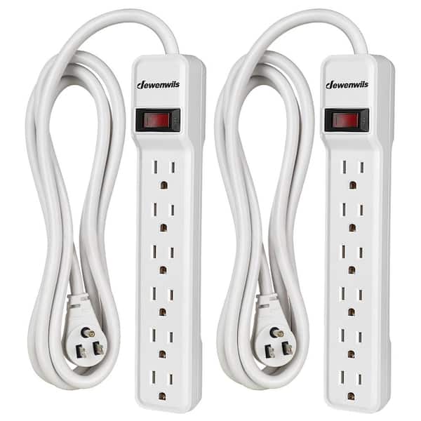 6 ft. 6-Outlet Power Strip Surge Protector, 500 J in White(2-Pack)
