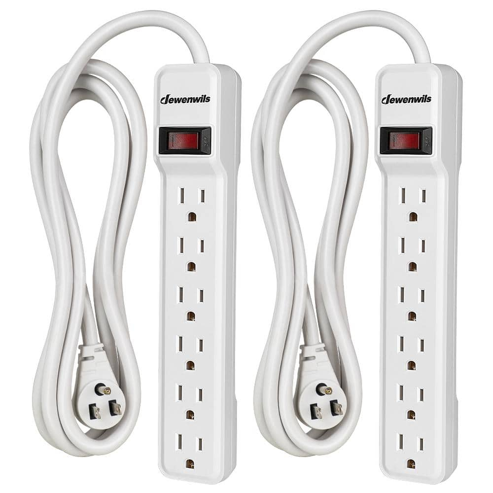 6 ft. 6-Outlet Power Strip Surge Protector, 500 J in White(2-Pack) -  DEWENWILS, HOU606J