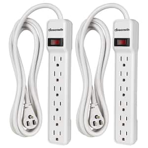 6 ft. 6-Outlet Power Strip Surge Protector,500 J in White(2-Pack)