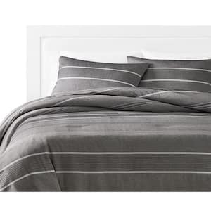 Arlo 3- Piece Gray Striped Polyester Queen Comforter Set