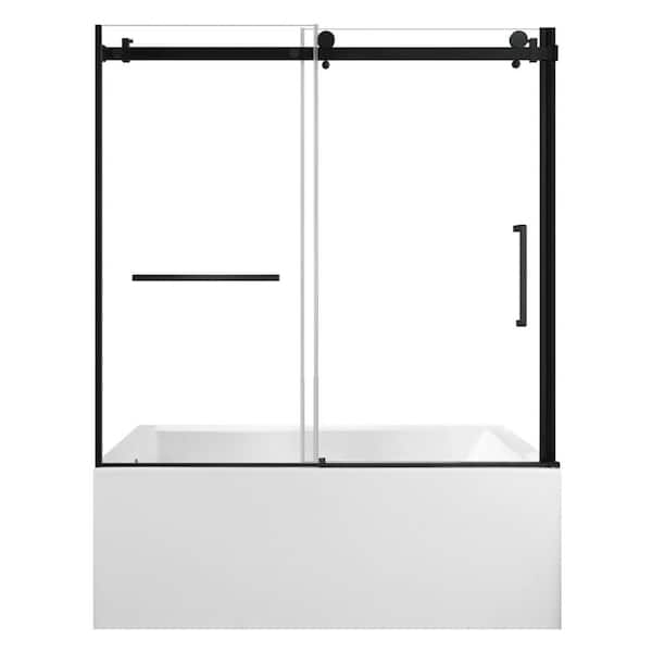 59.8 in. x 31.9 in. Acrylic Rectangular Alcove Soaking Bathtub with Left Drain in White/Matte Black