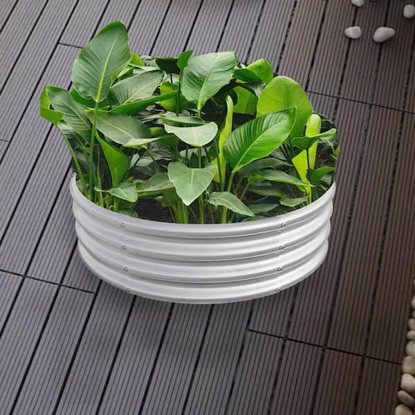 3.94 x 3.94 x 0.95 ft Silver Galvanized Steel Round Outdoor Raised Beds Garden Planter Box for Gardening Vegetable Herbs