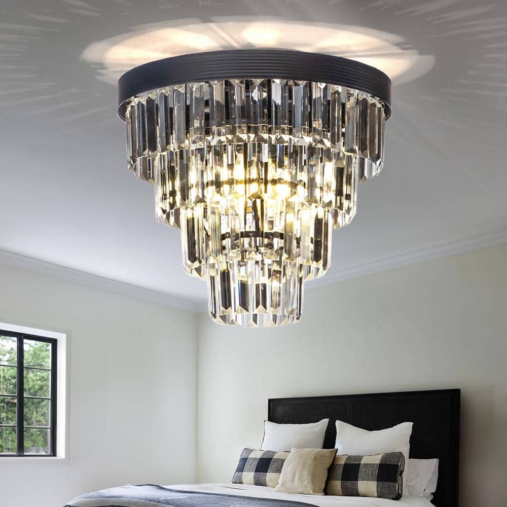 3-Light Tiered Black Mini Flush Mount Ceiling light for Hallway and Bedroom