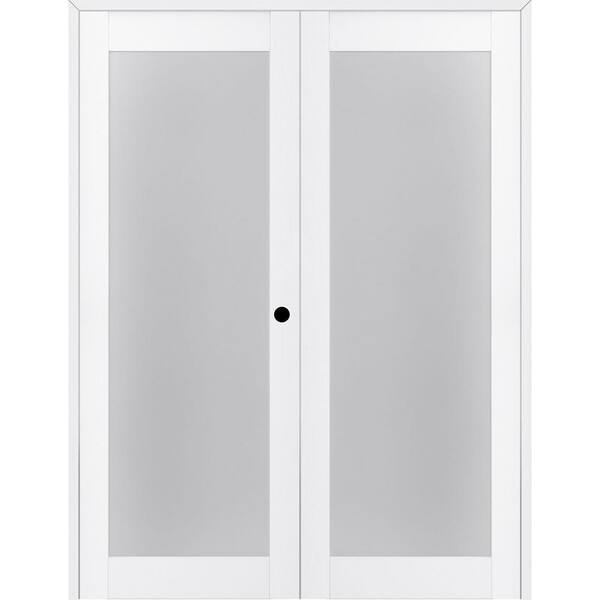 Belldinni 207 56 in. x 80 in. Left Hand Active Frosted Glass Bianco Noble Finished Wood Composite Double Prehung French Door