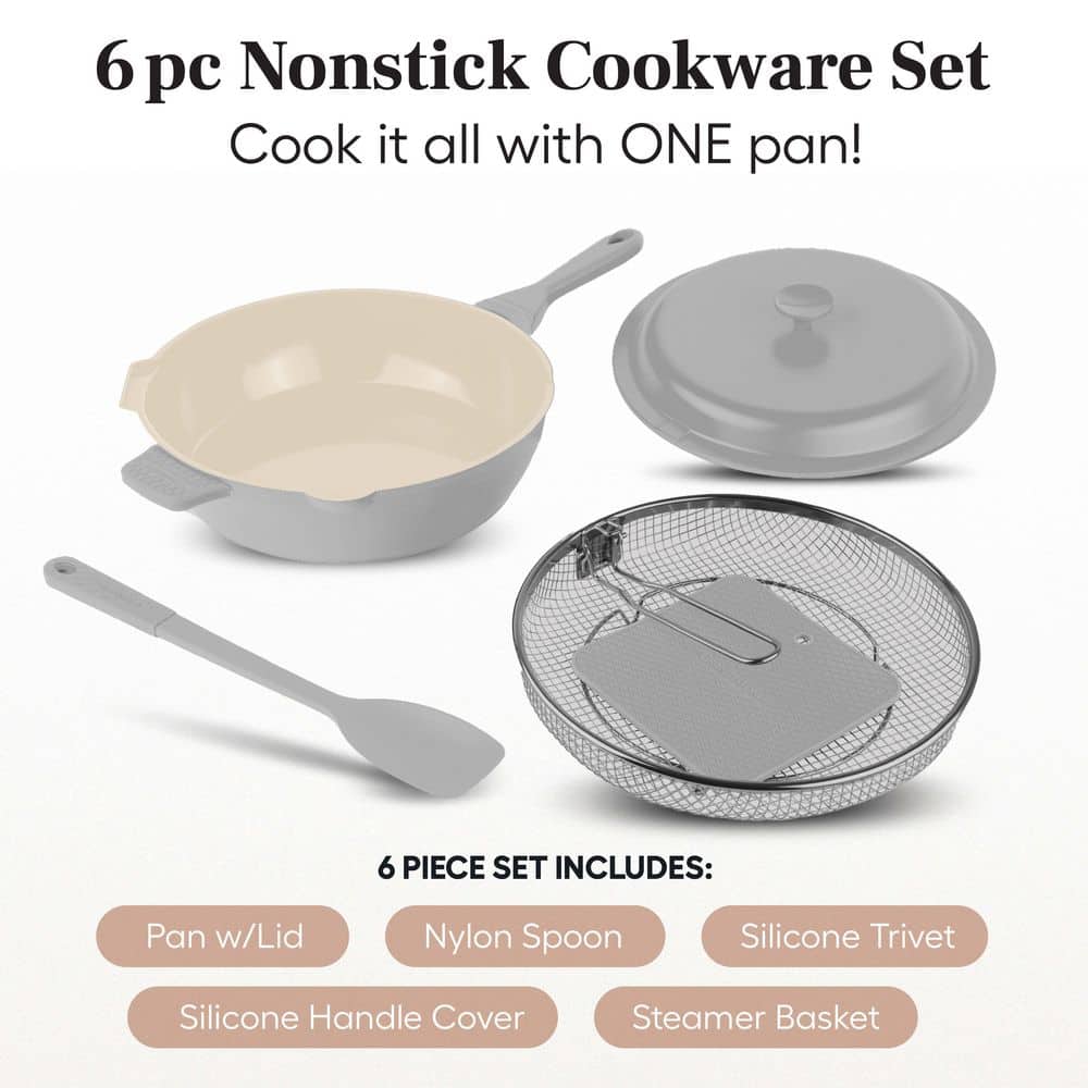 Gray Aluminum Nonstick Multi-Purpose Pan Set with Lid and Accessories