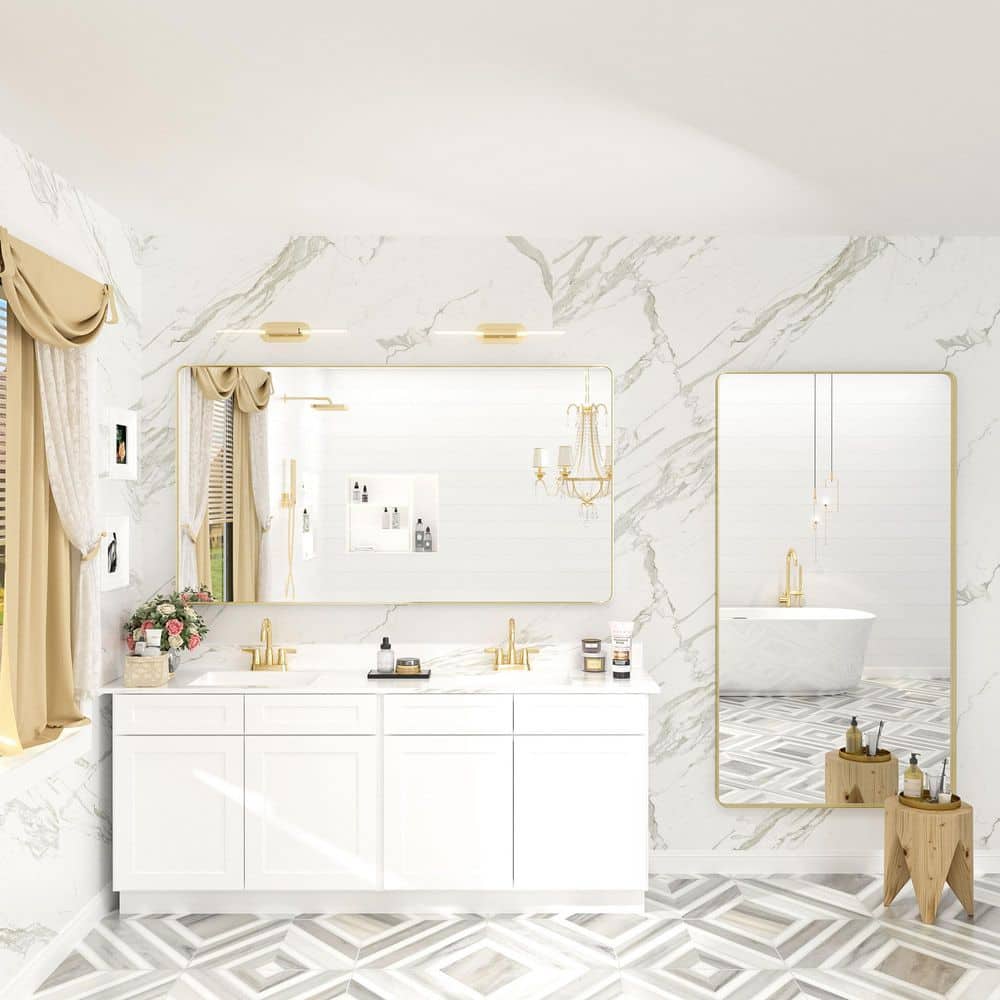 Brushed Gold Aluminum Rectangular Vanity Mirror, 55x30 Inch