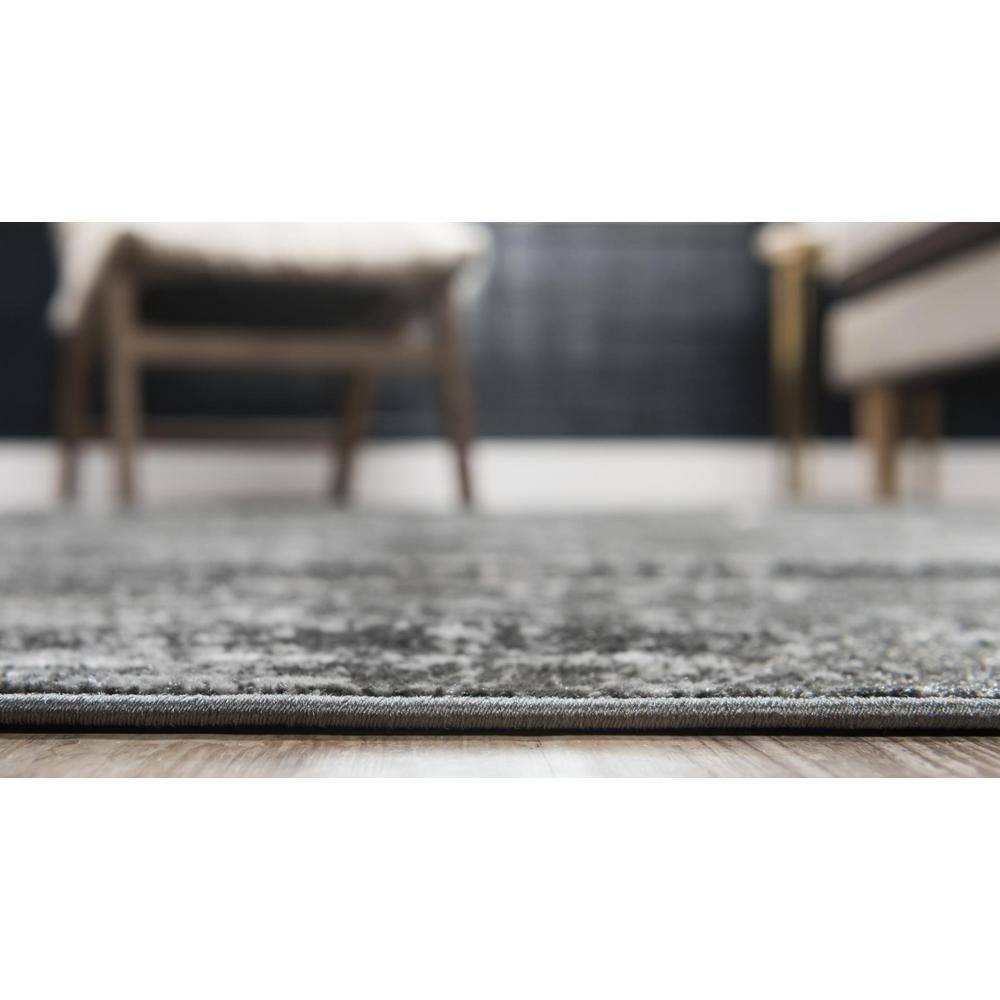 Dark Gray Floral Motif Synthetic Area Rug