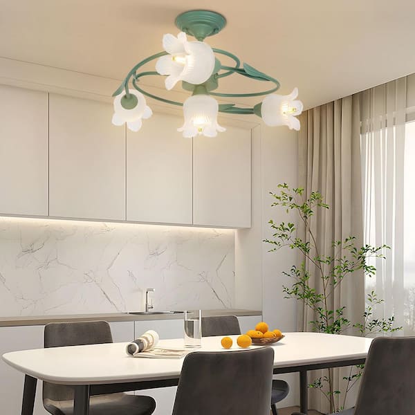 yui_flower.design OUKANING 25.59 in. 5-Light Green Modern Flower Shape Chandelier
