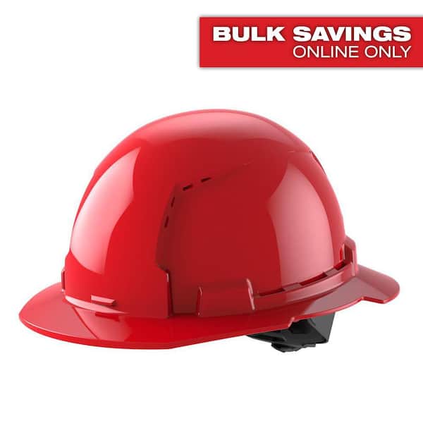 BOLT Red Type 1 Class C Full Brim Vented Hard Hat with 4 Point Ratcheting Suspension