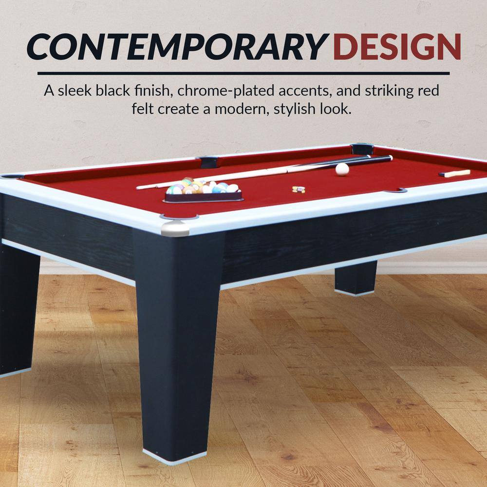 Mirage 7.5 ft Black and Red Pool Table with Chrome Accents