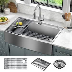 Lenta 16 Gauge Stainless Steel 36 in Single Bowl Farmhouse Apron Front Kitchen Sink with Accessories