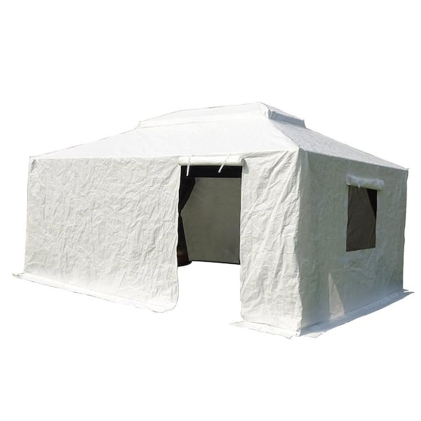 12' x 16' White Gazebo Cover for Hardtop Gazebos with Sidewalls and Mesh Windows, Outdoor Universal Winter Gazebo Cover