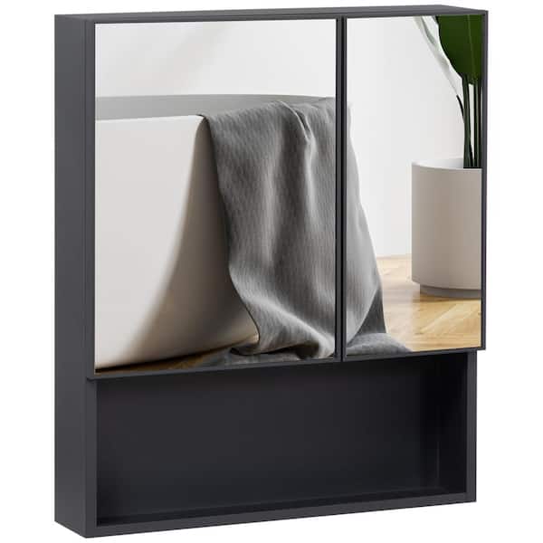 23.5 in. W x 27.5 in. H Rectangular Black Stainless Steel Surface Mount Medicine Cabinet with Mirror
