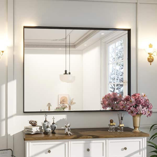XRAMFY 30 in. W x 40 in. H Rectangular Modern Aluminum Deep Framed Black Wall Mirror