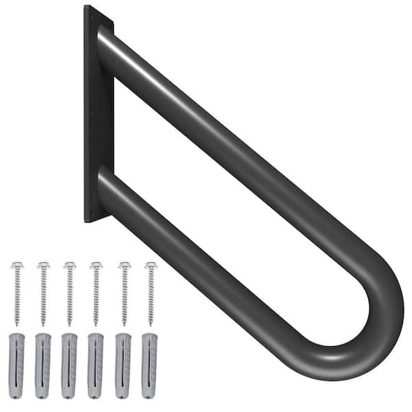 Angel Sar 1.33 ft. Black Metal Heavy-Duty Hand Rails, Non-Slip, 1-2 Step Wall-Mounted Grab Bars for Outdoor Steps