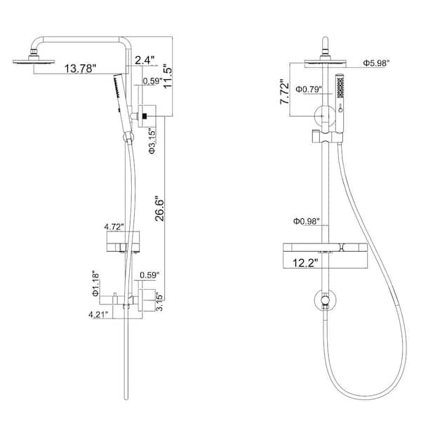 3-Spray 6 in. Dual Shower Head and Handheld Shower Head 1.5 GPM Wall Mount Exposed Shower System in Brushed Nickel