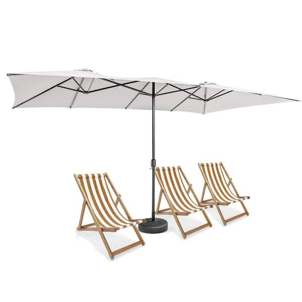 ANGELES HOME 15 ft. Market Double-Sized Patio Umbrella with Crank Handle and Vented Tops in Beige