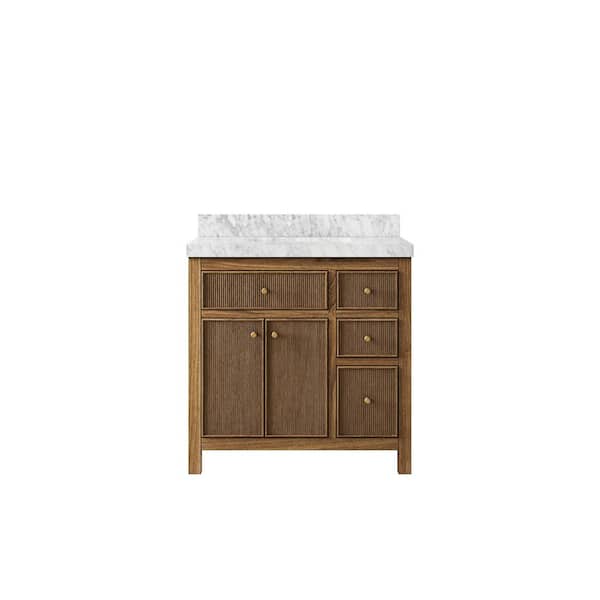 Willow Collections Sonoma Teak 36 in. W x 22 in. D x 36 in. H Single Sink Bath Vanity Center in Dark Teak with 2" Carrara Marble Top