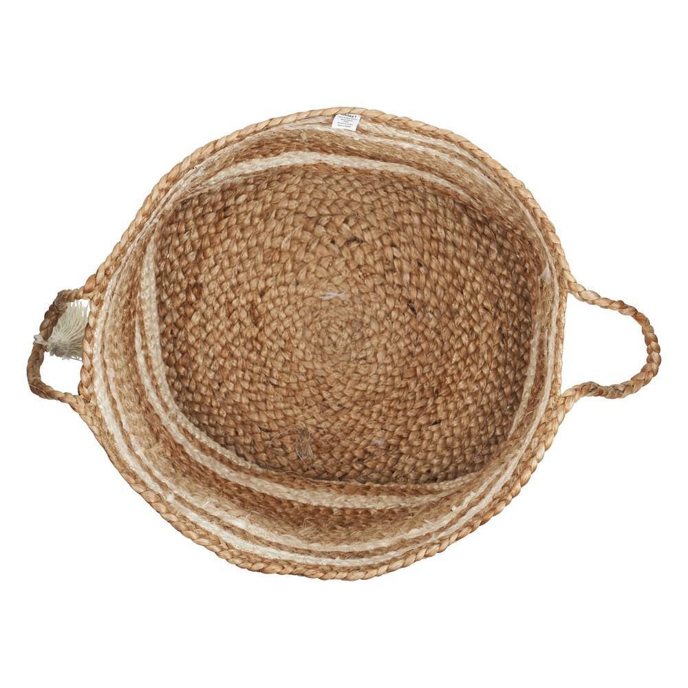 Eco-Friendly Handmade Jute Storage Basket with White Stripes, 19"