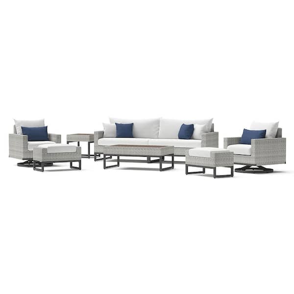 RST BRANDS Milo Grey 8-Piece Wicker Patio Conversation Set with Sunbrella Bliss Ink Cushions