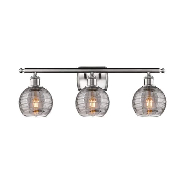 Athens Deco Swirl 25.88 in. 3-Light Brushed Satin Nickel Vanity Light with Glass Shade