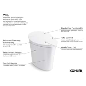 Veil Comfort Height Intelligent 1-Piece 0.8 GPF Dual Flush Elongated Toilet in White with built in bidet, Seat Included