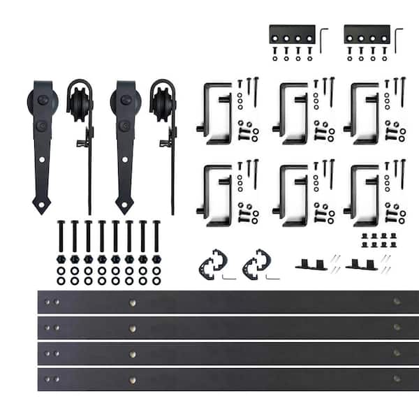9 ft./108 in. Black Rustic Double Track Bypass U-Shape Sliding Barn Door Hardware Kit - Arrow Design Roller