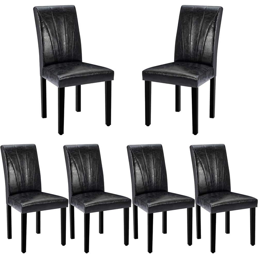 VECELO Black Faux Leather Dining Chairs and Solid Wood Legs and High ...