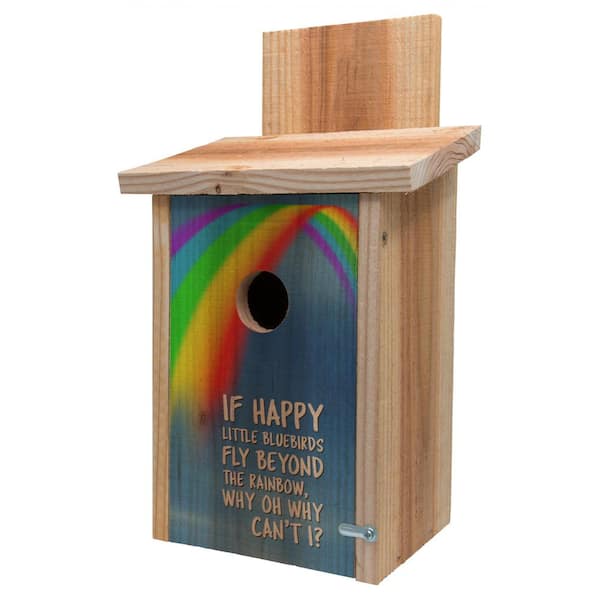 S and K Decorative Rainbow Design Cedar Blue Bird House