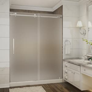 Moselle 60 in. x 32 in. x 77.5 in. Completely Frameless Sliding Shower Door with Frosted Glass in Stainless Steel
